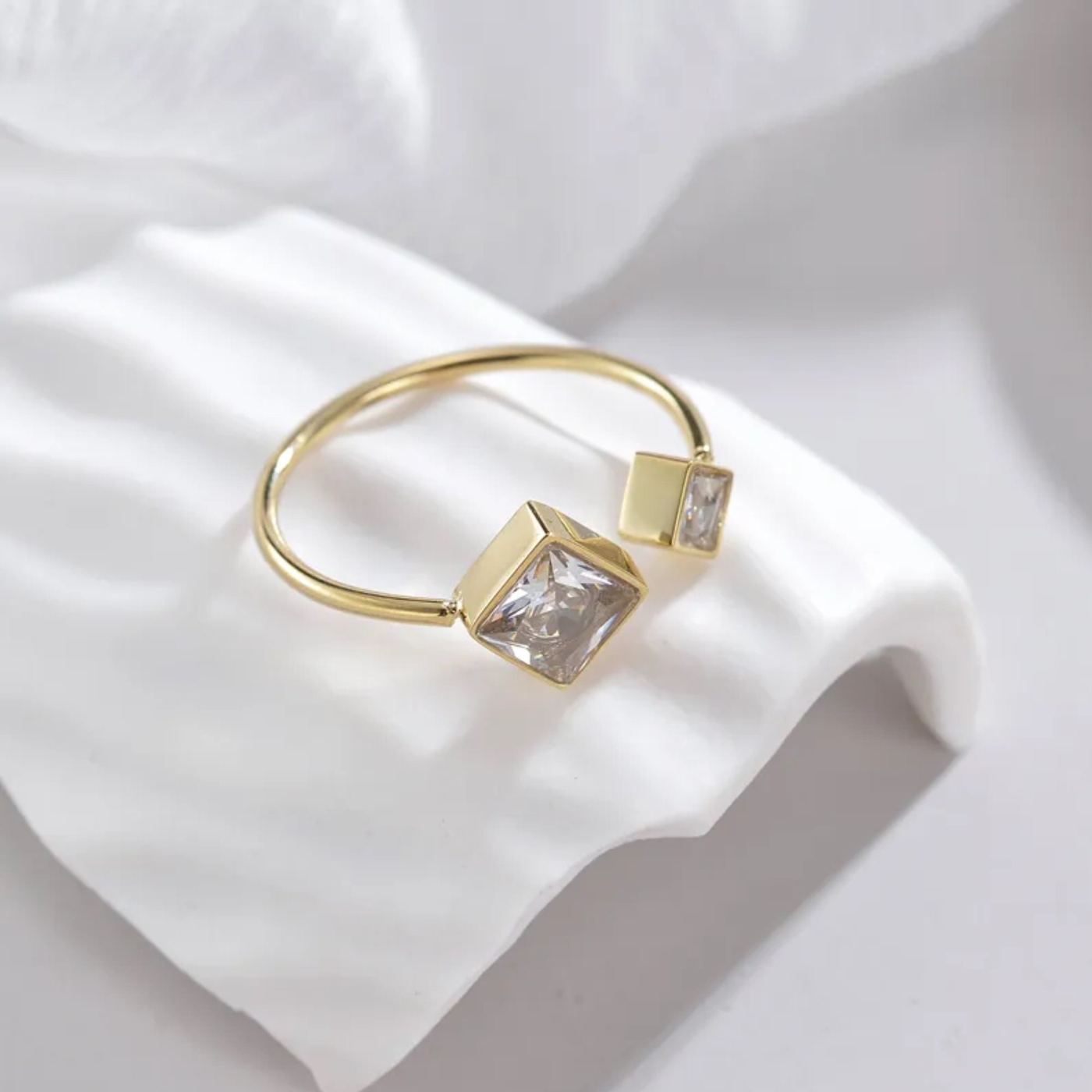 14k Gold Plated Open Ring Women's Square Diamond Ring Gift For Her