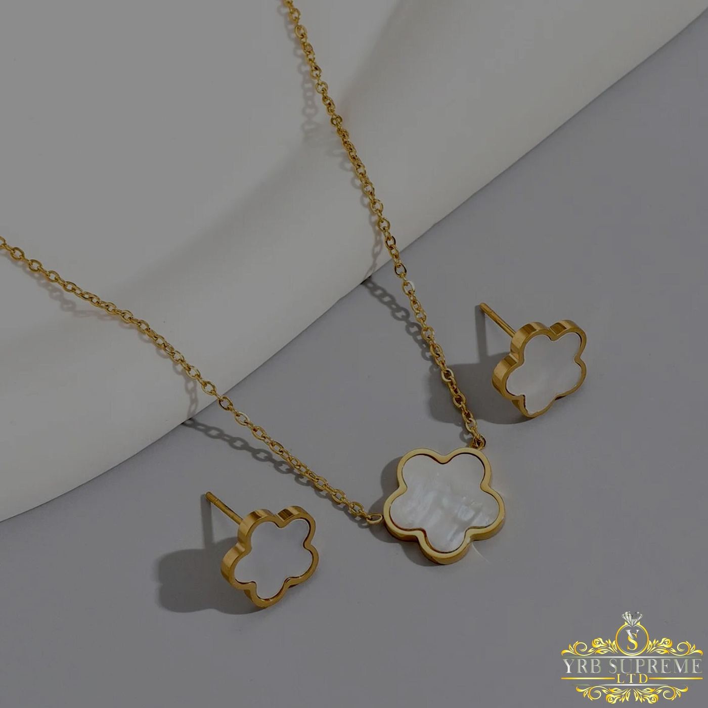 2 Piece Flower Jewellery Set 14k Gold Plated Earrings & Necklace Gift For Her