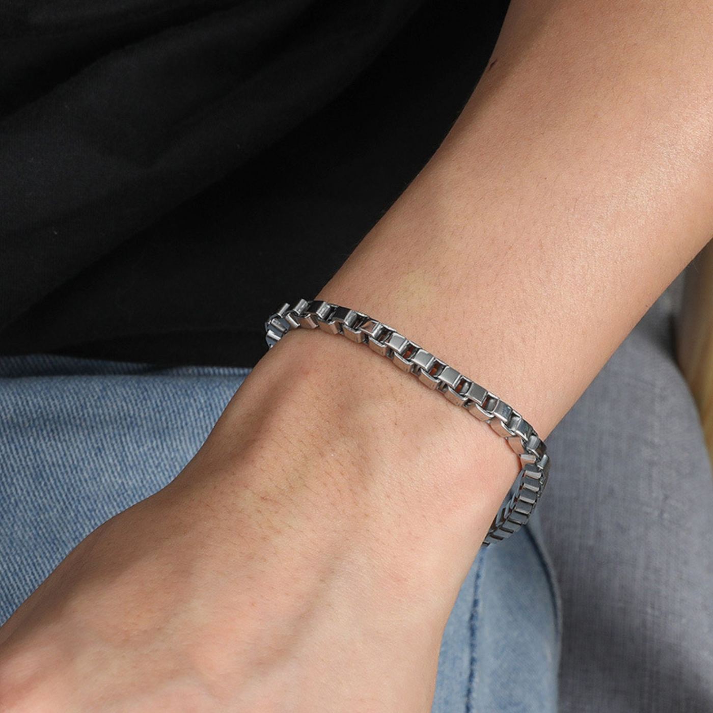 5mm Stainless Steel Box link bracelet for men