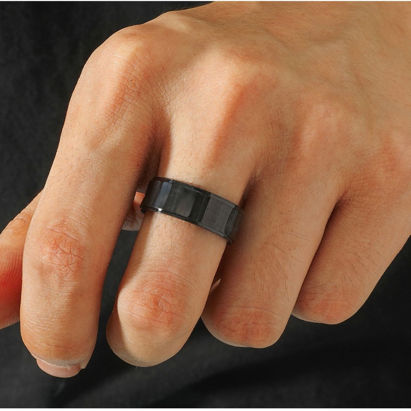 Black Thin Men's Ring, Silver Jewellery for him, Waterproof band Ring, Geometric Ring