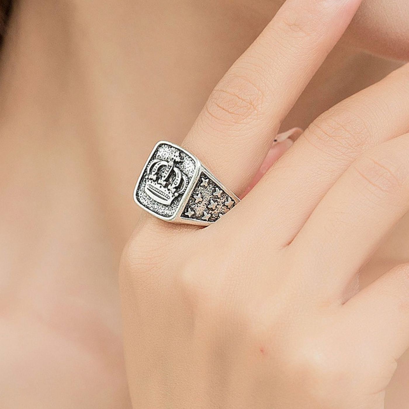 Crown Signet Ring, Gift For Him, Silver Men's Ring, Engraved Jewellery
