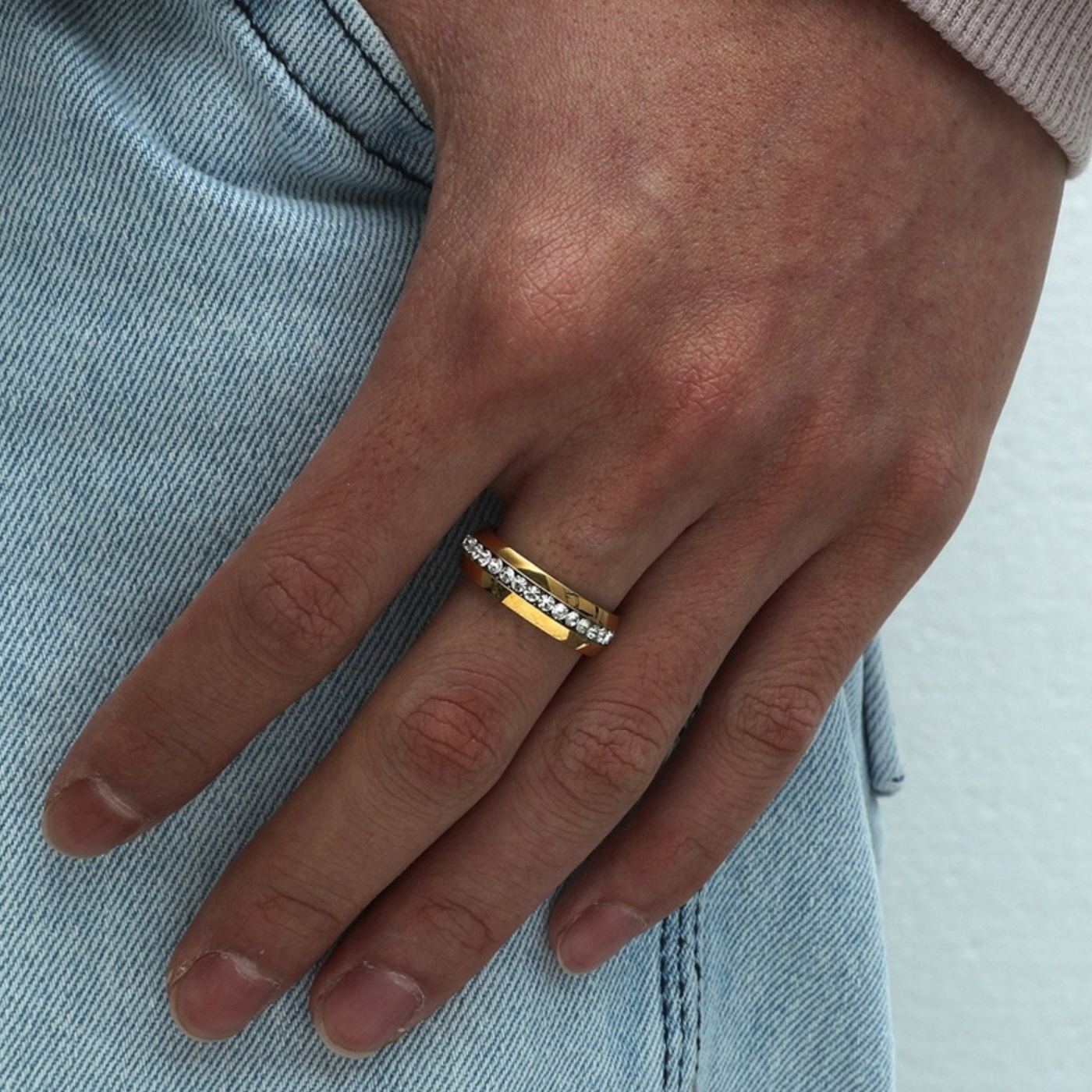Gold Gemstone Ring, Waterproof Ring For Men, Wedding Band For Him