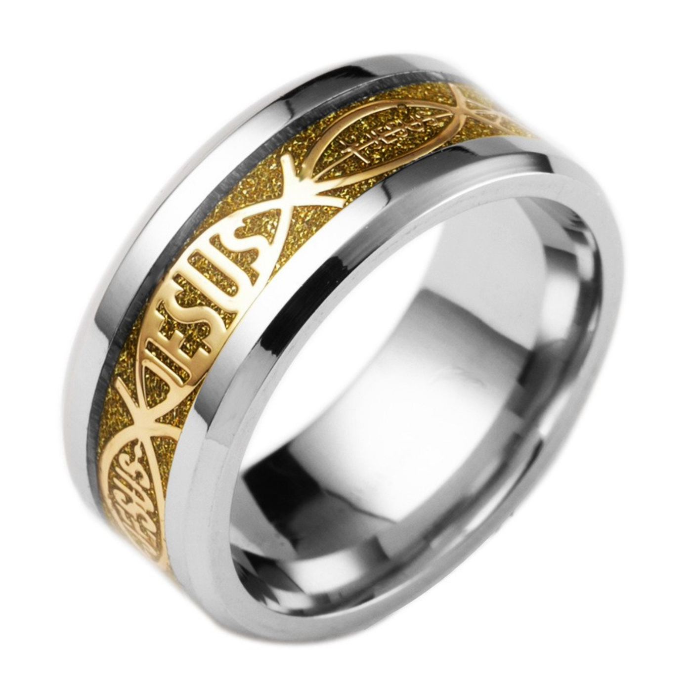 Gold Men's Band Ring, Two Toned Ring, Geometric Pattern Carved Ring, Waterproof Jewellery for him