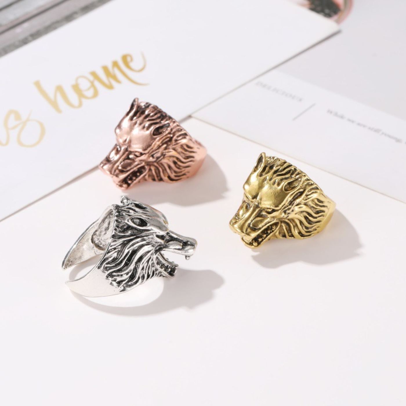Gold Men's Wolf Ring, Silver Décor Ring, Bronze Signet Ring, Waterproof Men's Jewellery