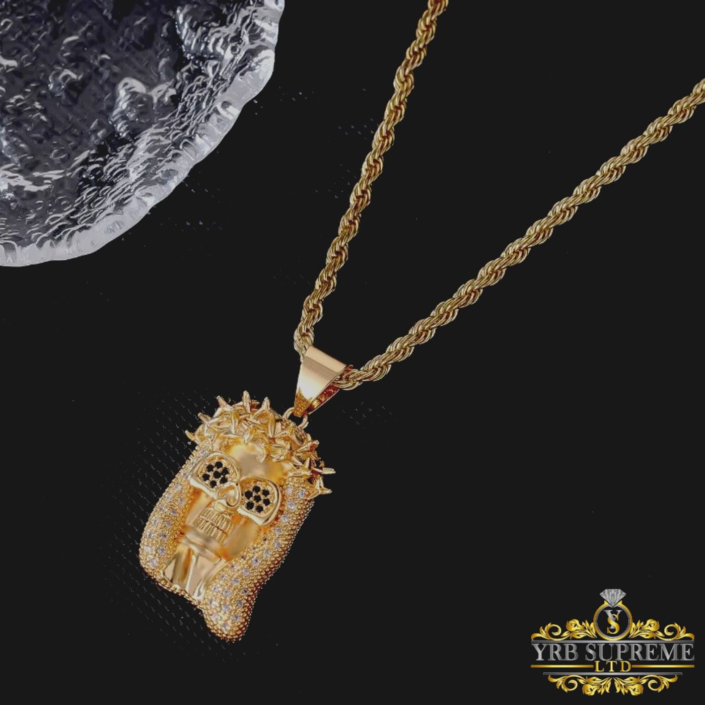 Men's Gold Skull Pendant Necklace, Iced Out Diamond CZ Waterproof Jewelry