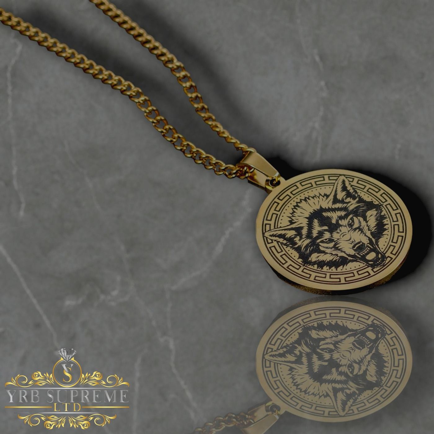 Men's Gold Wolf Coin Pendant Necklace, Medieval Jewelry, 3mm Gold Chain