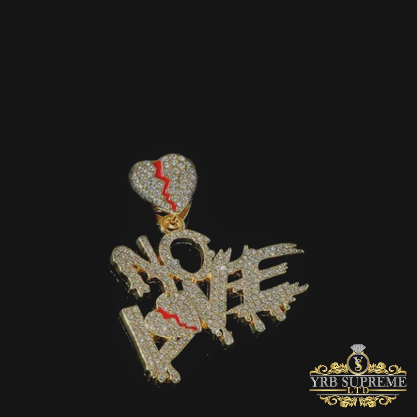Men's No Love Gold Pendant Necklace, Iced Out Diamond CZ Jewelry
