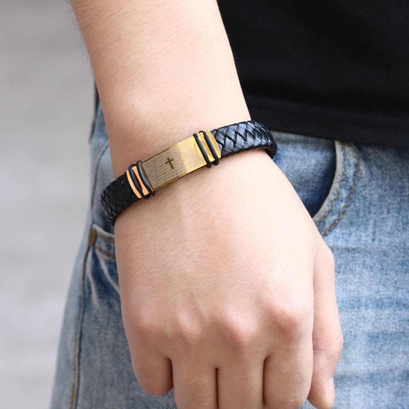 Mens Cross Engraved Bracelet | Christian Gift for Him | Religious Jewelry for Men