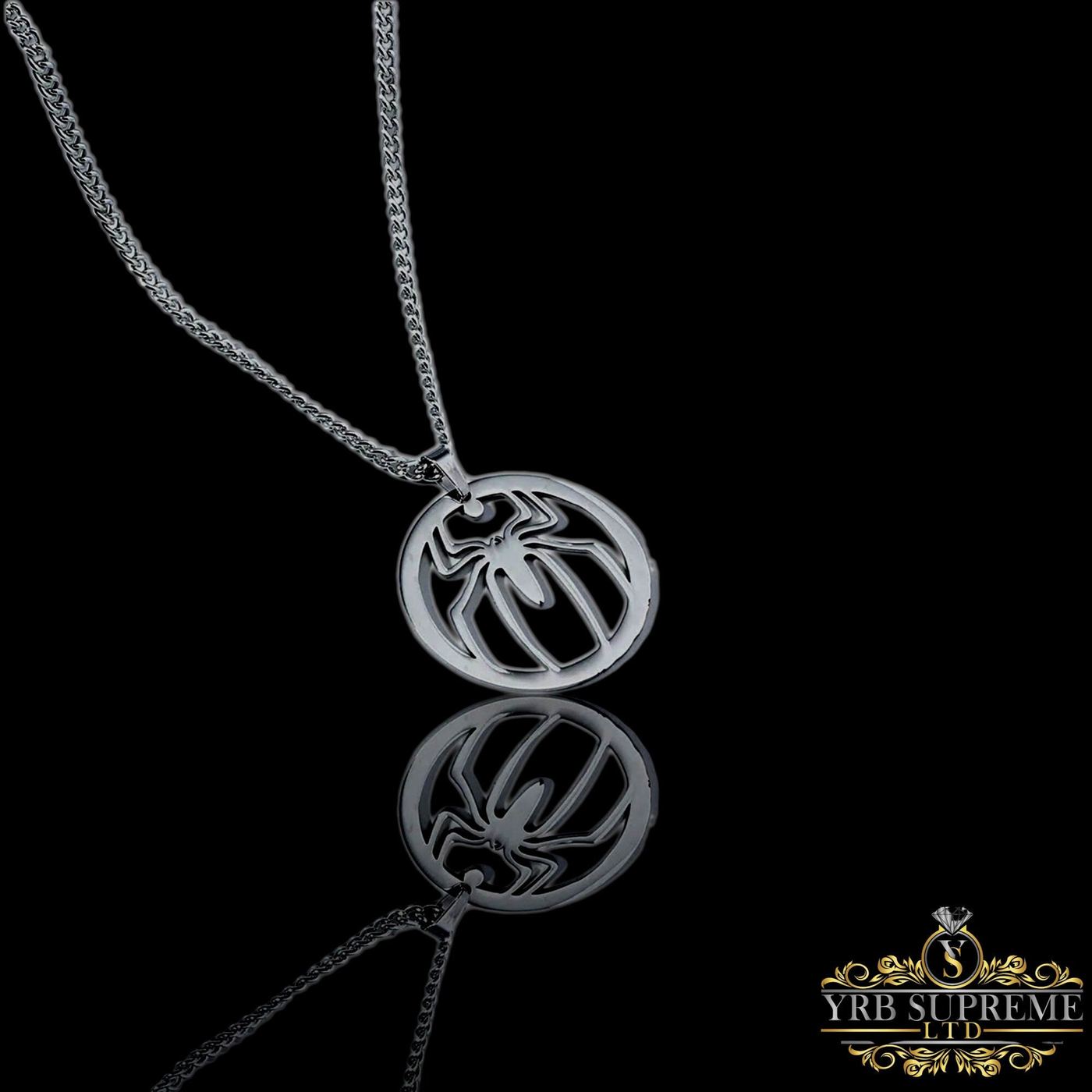 Mens Spider Pendant Necklace | Silver Gothic Chain | Halloween Jewelry Gift for Him