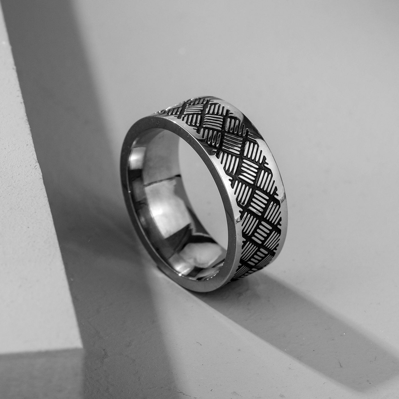 Silver Men's Carved Band, Waterproof Silver Ring, Wide Band For Men, For Him
