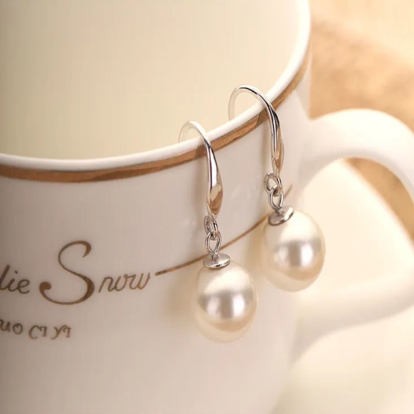 Sterling Silver Pearl Drop Earrings, Elegant Bridal Jewelry