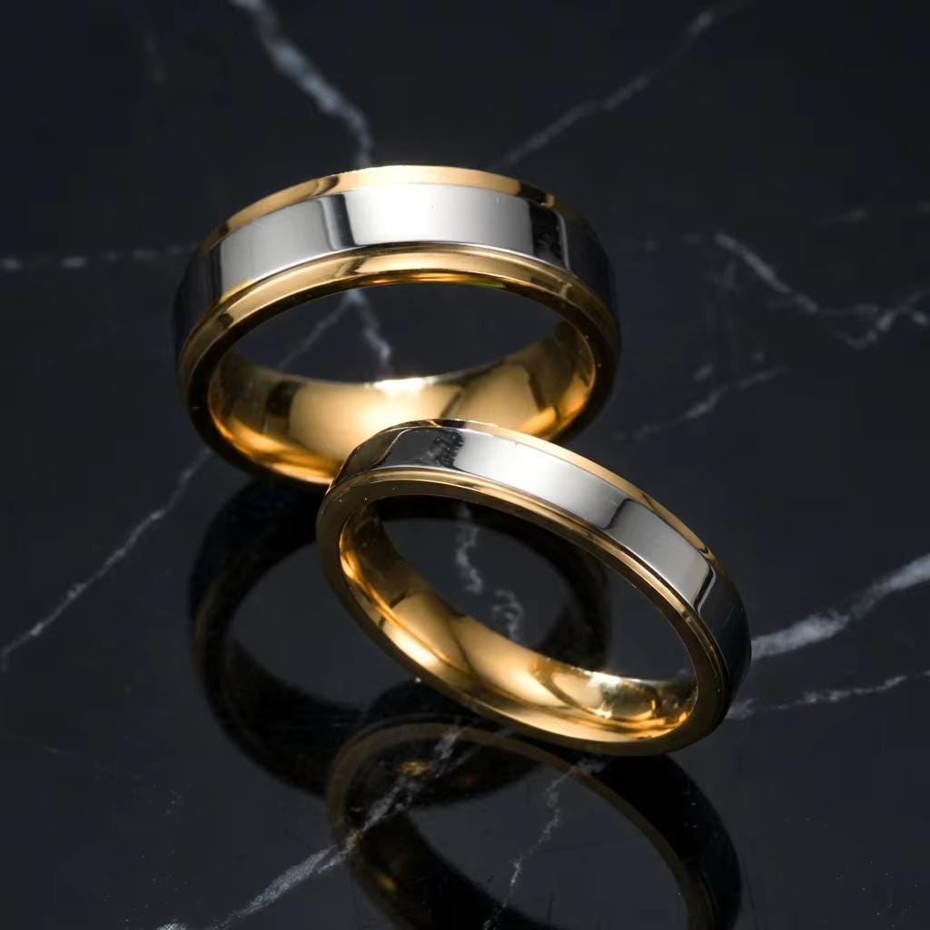 Two-Tone Men’s Wedding Band – Stainless Steel Ring for Him – Modern Groom Gift – Anniversary Band