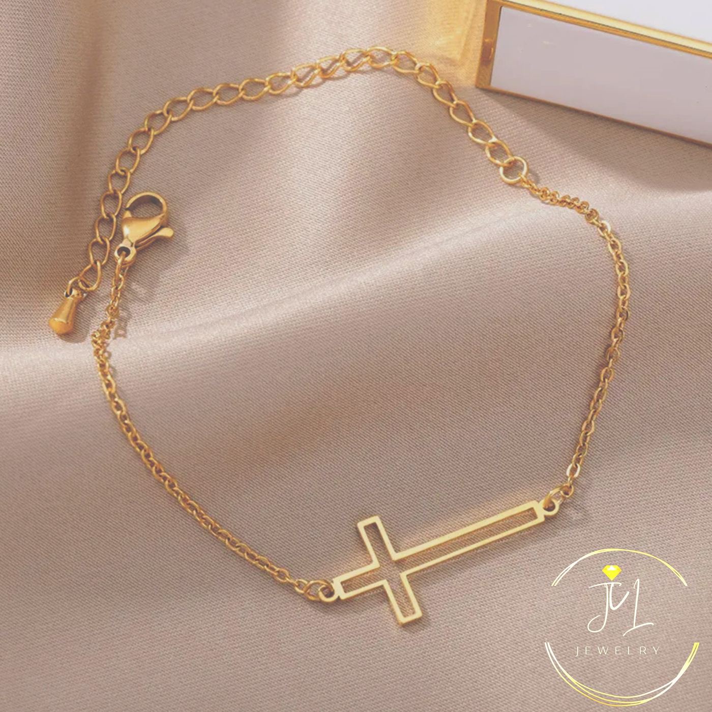 Women's 18K Gold Plated Cross Bracelet, Christian Jewelry Gift for Her